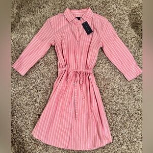 Pink Striped Cotton Shirt Dress